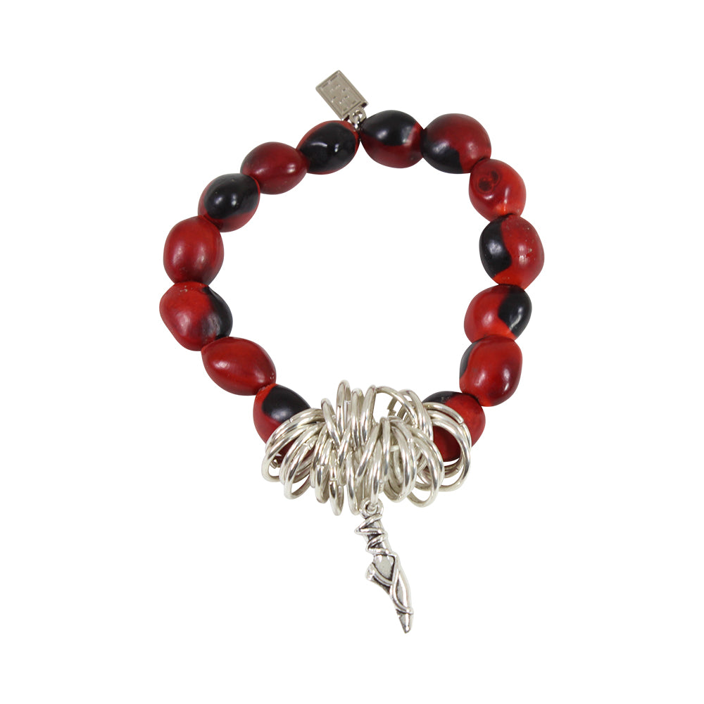 Ballerina Dancer Charm Stretchy Bracelet w/Meaningful Good Luck, Prosperity, Love Huayruro Seeds