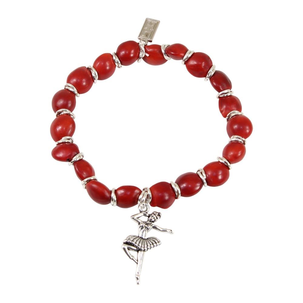 Ballerina Dance Charm Stretchy Bracelet w/Meaningful Good Luck, Prosperity, Love Huayruro Seeds - EvelynBrooksDesigns