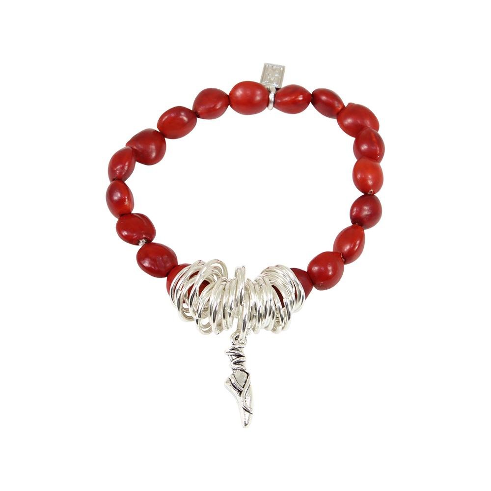 Ballerina Dancer Charm Stretchy Bracelet w/Meaningful Good Luck, Prosperity, Love Huayruro Seeds - EvelynBrooksDesigns