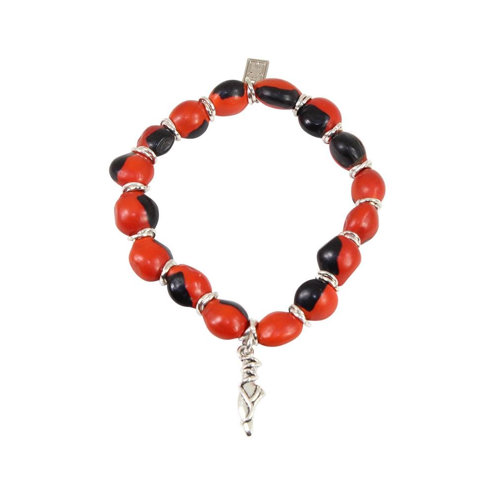 Ballerina Dancer Charm Stretchy Bracelet w/Meaningful Good Luck, Prosperity, Love Huayruro Seeds - EvelynBrooksDesigns