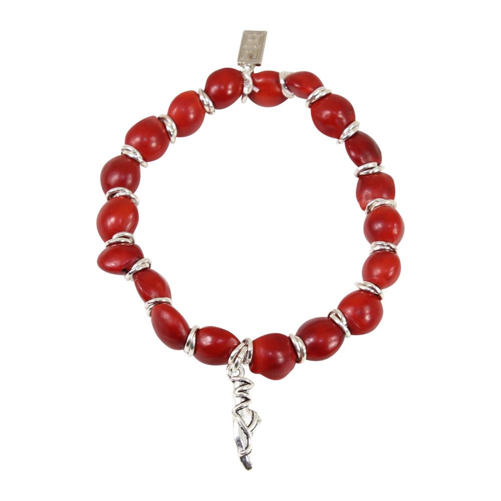 Ballerina Dancer Charm Stretchy Bracelet w/Meaningful Good Luck, Prosperity, Love Huayruro Seeds - EvelynBrooksDesigns