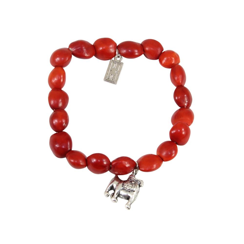 English Bulldog Charm Stretchy Bracelet w/Meaningful Good Luck, Prosperity, Love Huayruro Seeds - EvelynBrooksDesigns