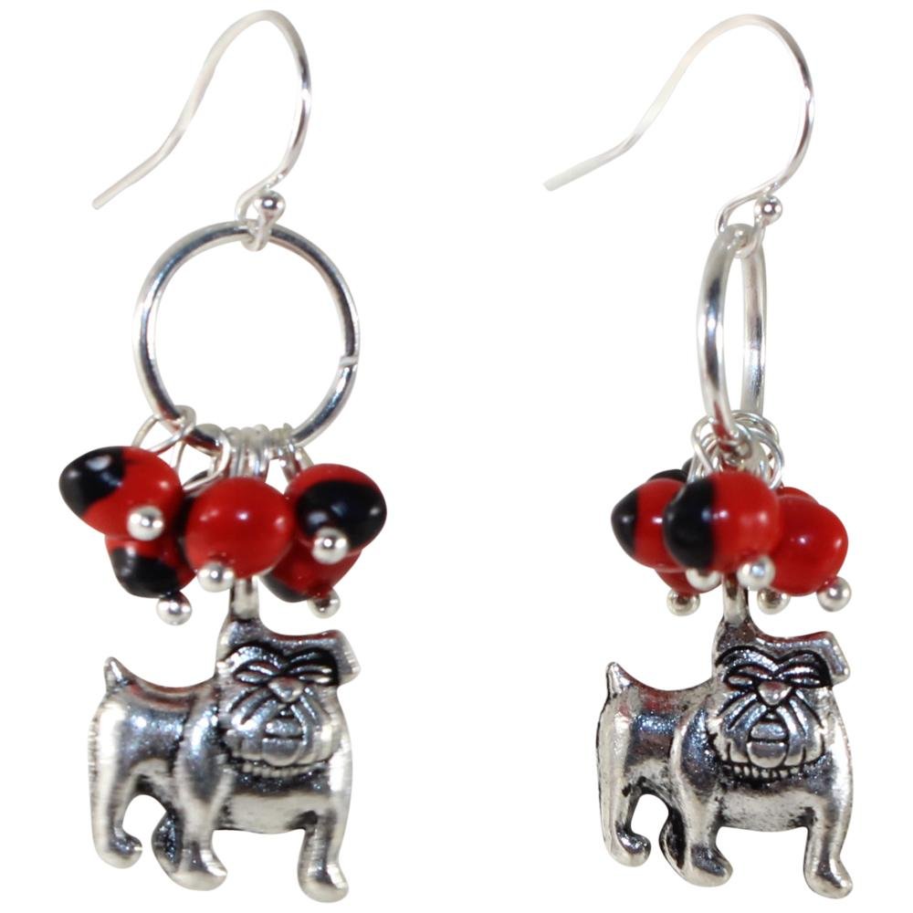 English Bulldog Dangle Silver Earrings w/Meaningful Good Luck Huayruro Seeds - EvelynBrooksDesigns