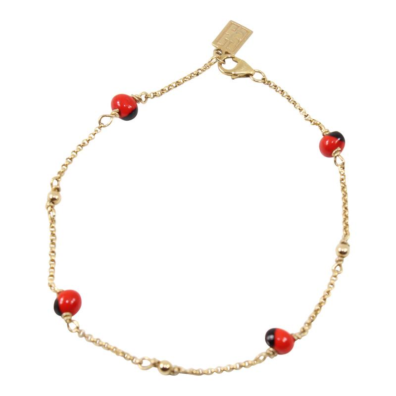 Gold Filled 18kt Classic Adjustable Bracelet w/Red & Black Seed Beads 6.5"-7.5" - EvelynBrooksDesigns
