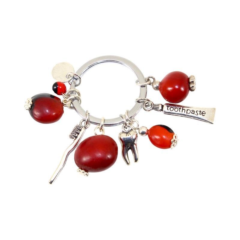 Good Luck Meaningful Keychains Red & Black Seed Beads L:3" - EvelynBrooksDesigns