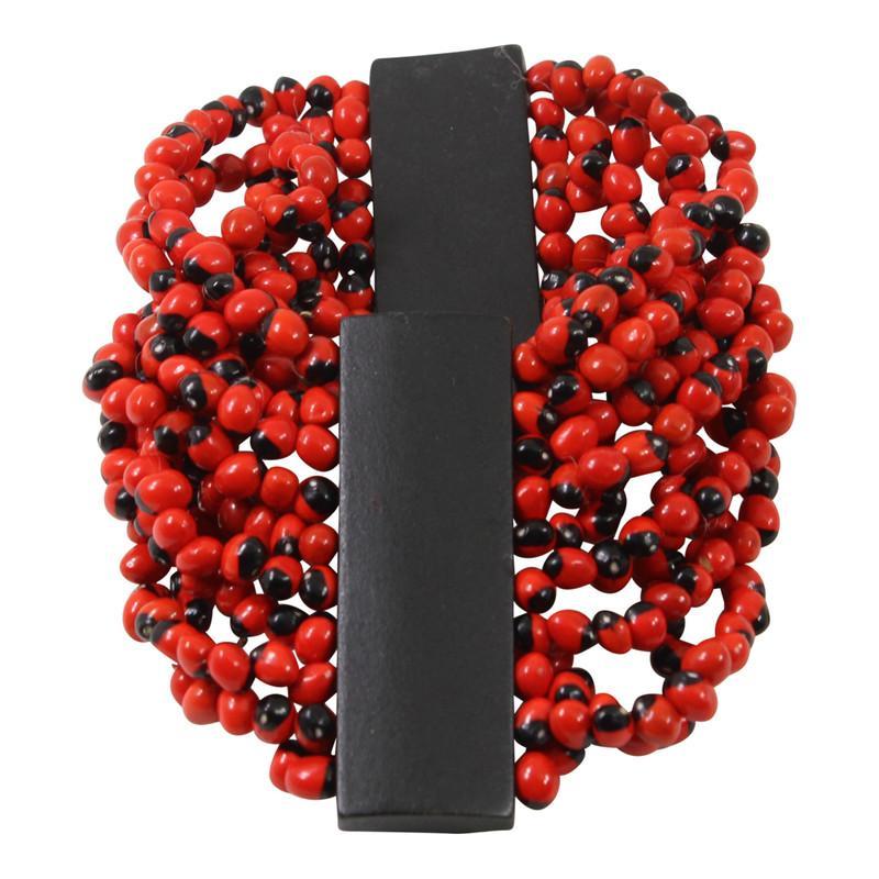 Good Luck Wrap Adjustable Stretchy Bracelet w/Red & Black Seed Beads 6.5"-7.5" - EvelynBrooksDesigns
