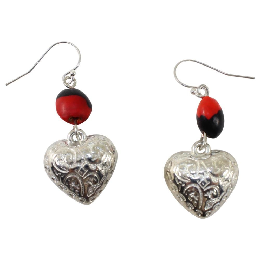 Heart, Love & Friendship Powerful Alligator Dangle Silver Earrings w/Meaningful Good Luck Seeds - EvelynBrooksDesigns