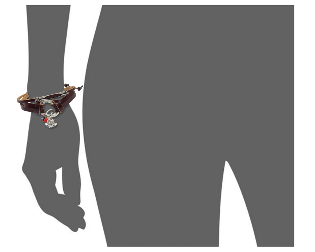 Hibiscus Charm Adjustable Leather Bracelet for Women w/Huayruro Seed - EvelynBrooksDesigns