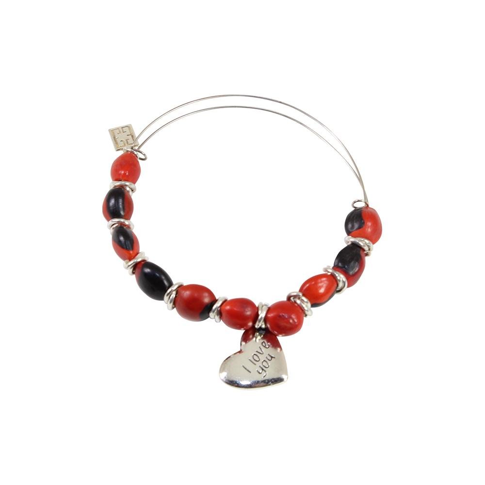 I Love You Mom Gift Adjustable Bangle/Bracelet for Women w/Huayruro Red Seed Beads - EvelynBrooksDesigns