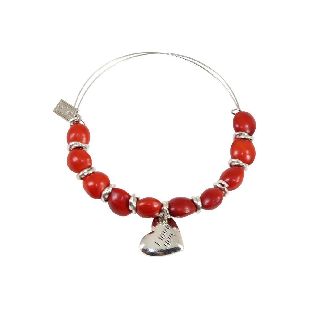 I Love You Mom Gift Adjustable Bangle/Bracelet for Women w/Huayruro Red Seed Beads - EvelynBrooksDesigns