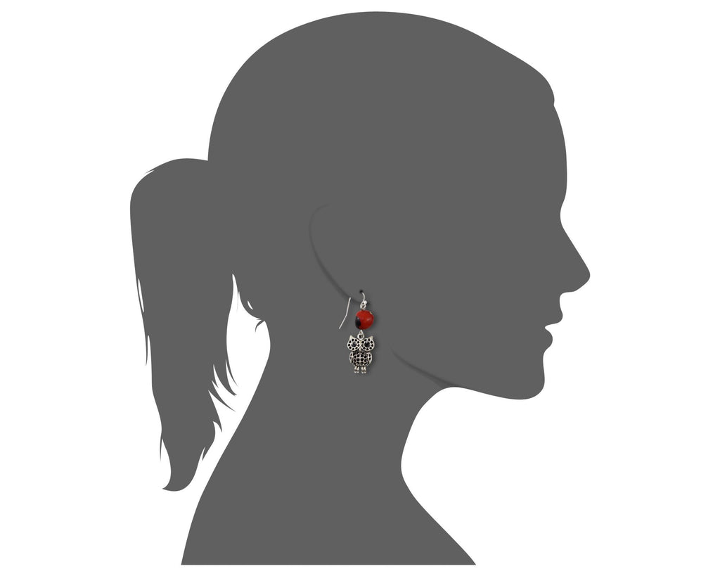 Intuitive Owl Dangle Silver Earrings w/Meaningful Good Luck Huayruro Seeds - EvelynBrooksDesigns