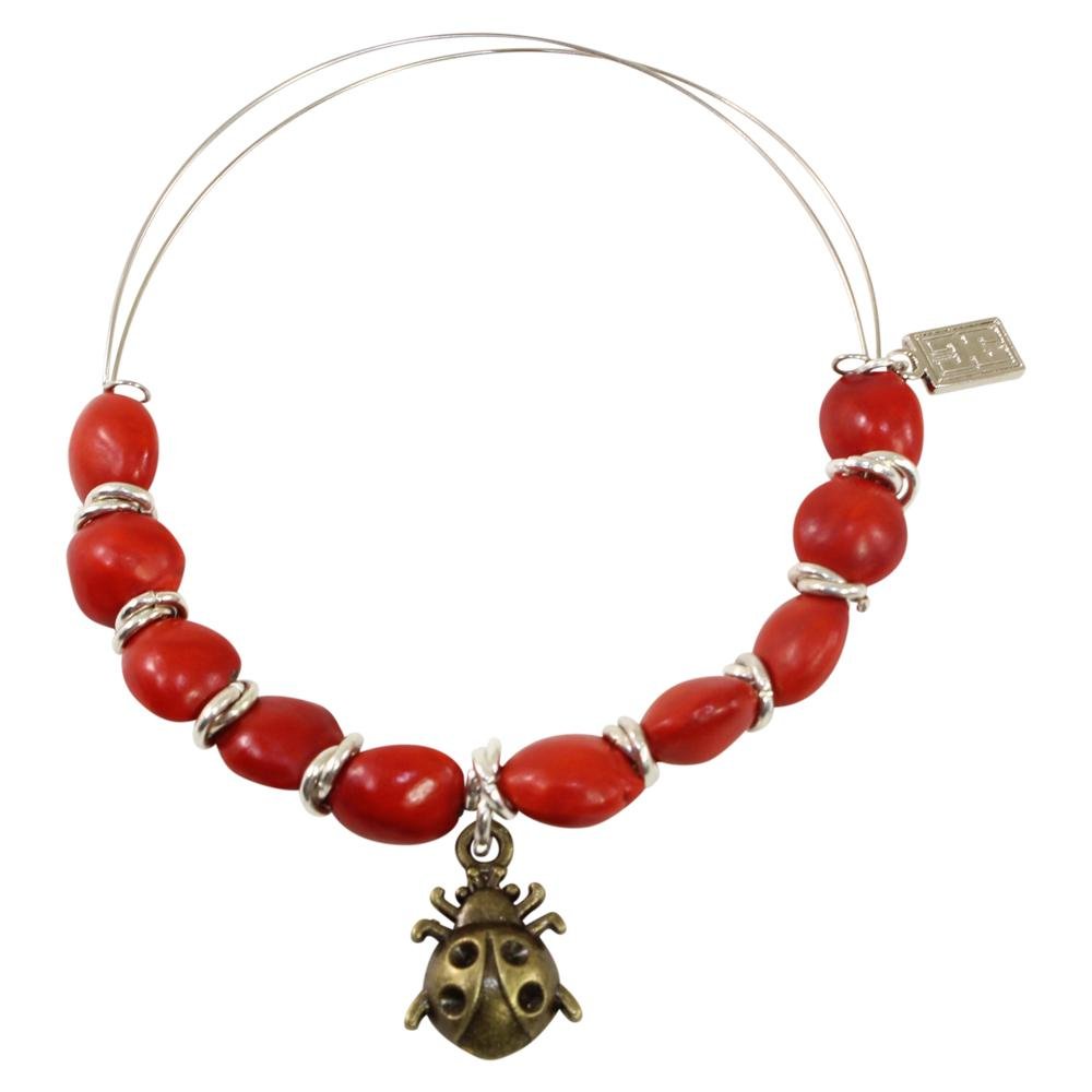 Ladybug Charm Adjustable Bangle/Bracelet for Women w/Huayruro Red Seed - EvelynBrooksDesigns
