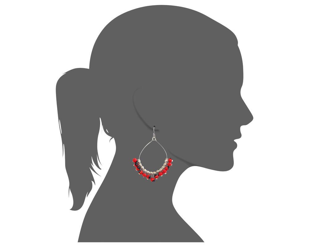 Long Drop Hoop Sterling Silver Dangle Red & Black Good Luck Earrings 2.2" - EvelynBrooksDesigns