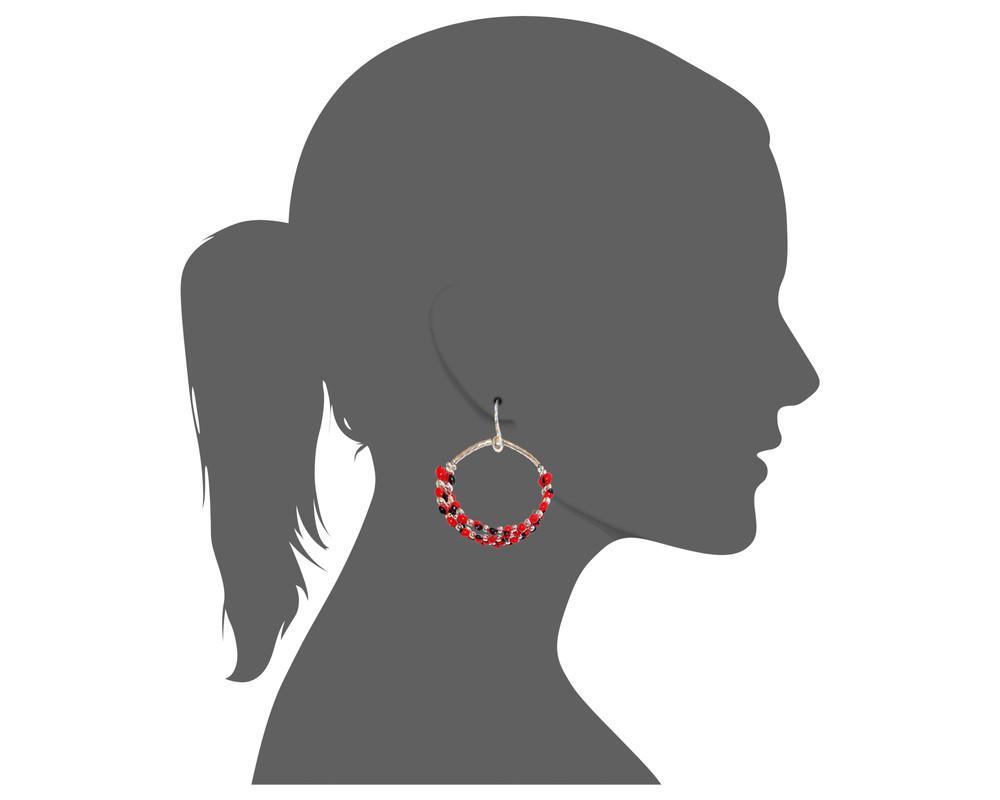 Long Drop Hoop Sterling Silver Dangle Red & Black Good Luck Earrings 2.5" - EvelynBrooksDesigns