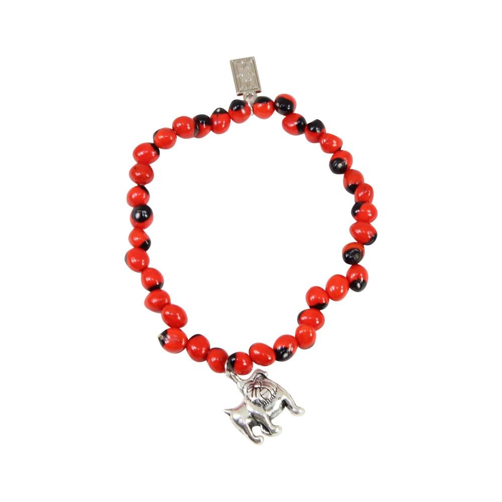 Love English Bulldog Charm Stretchy Bracelet w/Meaningful Good Luck, Prosperity, Love Huayruro Seeds - EvelynBrooksDesigns