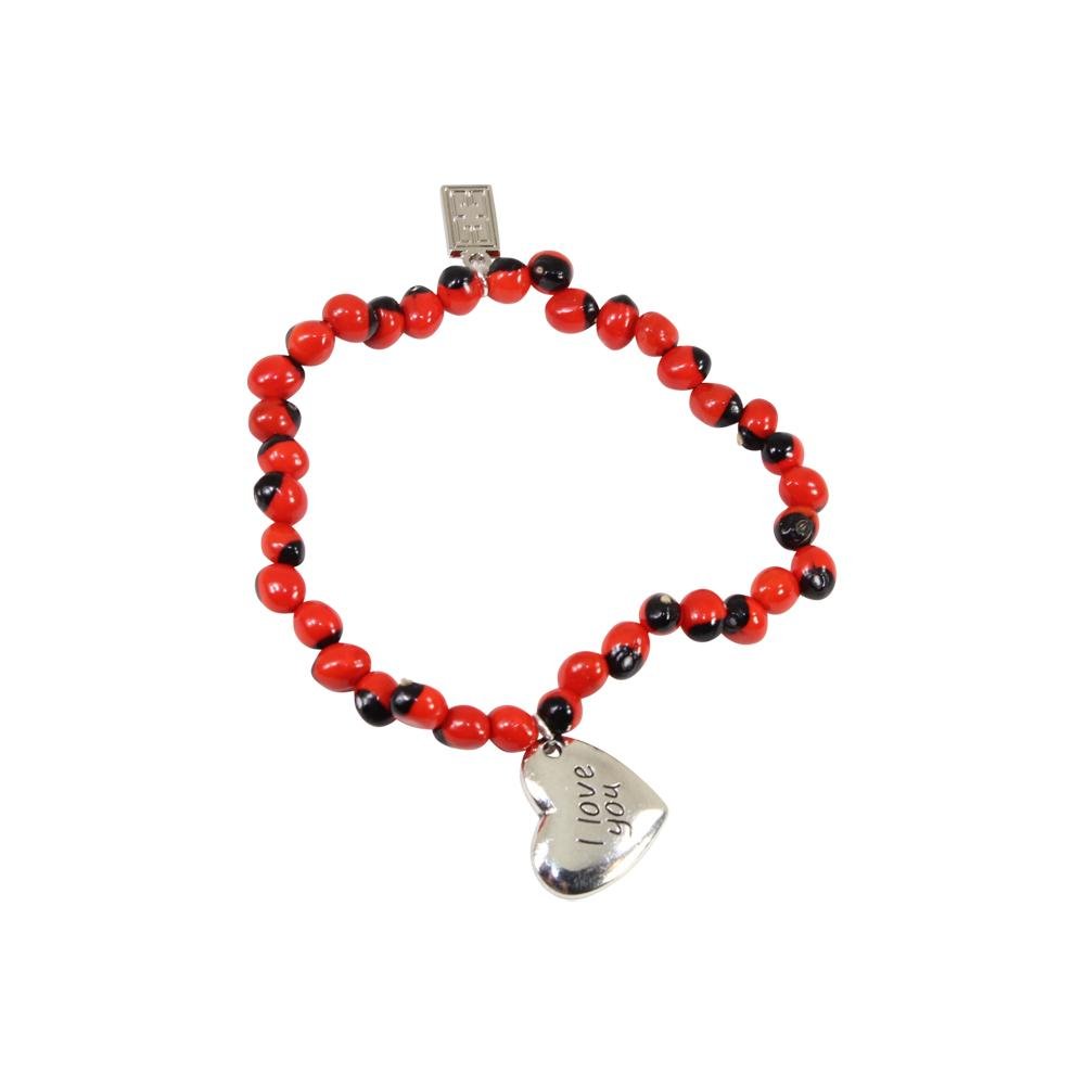 Love & Friendship Charm Stretchy Bracelet w/Meaningful Good Luck, Prosperity, Love Huayruro Seeds - EvelynBrooksDesigns