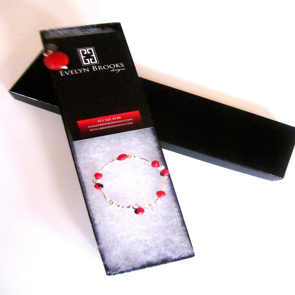 Mommy & Me Stretchy Silver Bracelet w/Meaningful Huayruro Seed Beads - EvelynBrooksDesigns