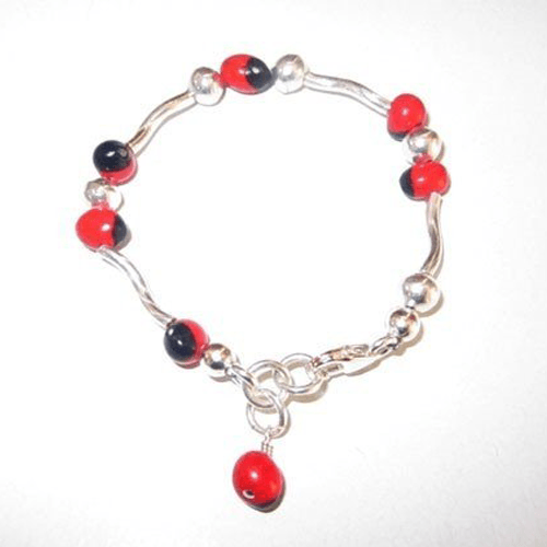 Mommy & Me Stretchy Silver Bracelet w/Meaningful Huayruro Seed Beads - EvelynBrooksDesigns