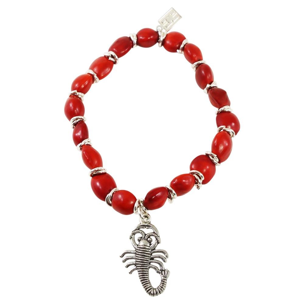 Passionate Scorpio Charm Stretchy Bracelet w/Meaningful Good Luck, Prosperity, Love Huayruro Seeds - EvelynBrooksDesigns