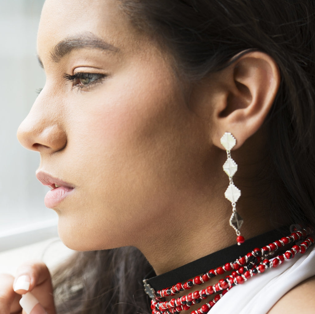 Peruvian Inspired Jewelry Design Inka Cross “Chakana” Long Drop Dangle Earrings 2.2" - EvelynBrooksDesigns