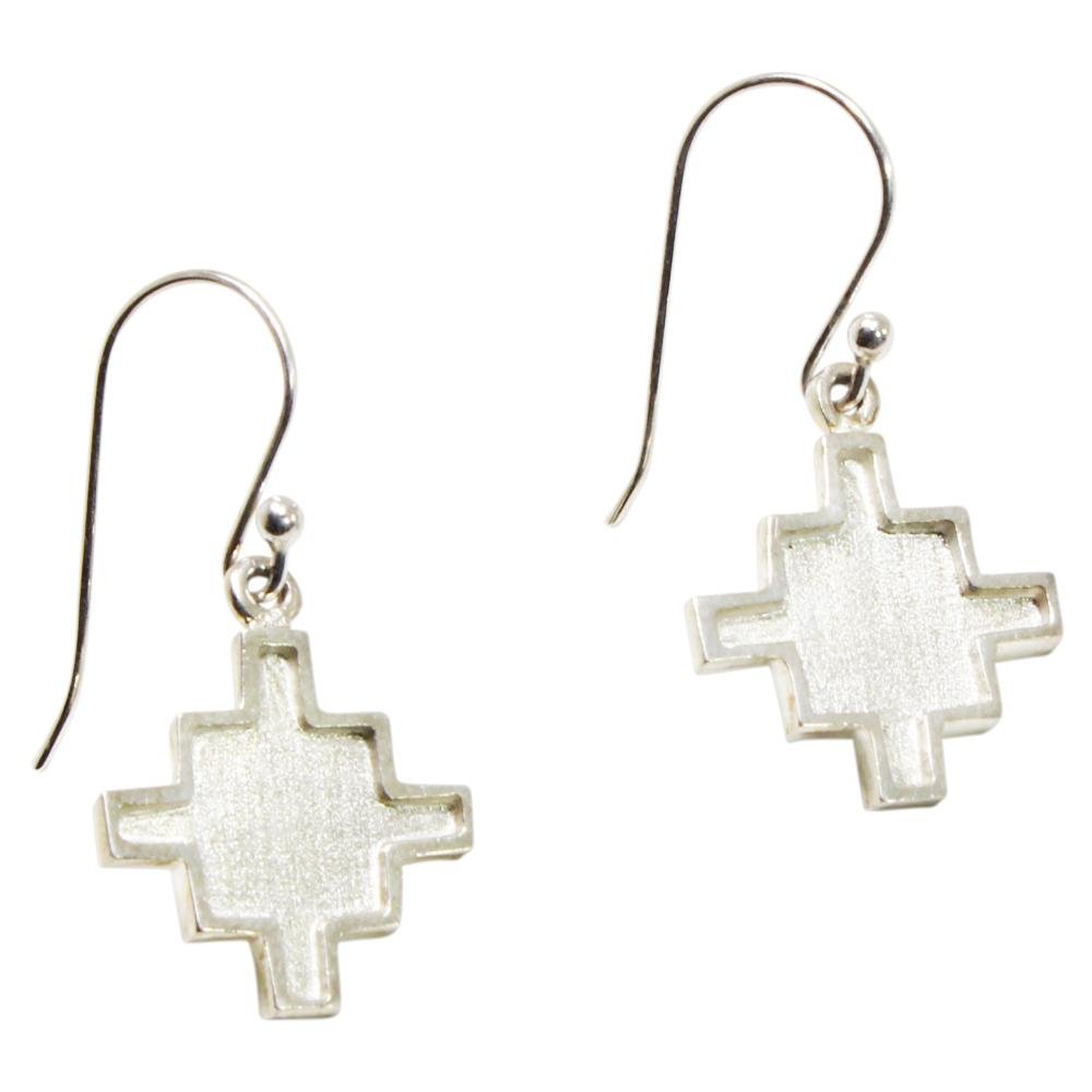 Peruvian Inspired Jewelry Design Inka Cross “Chakana” Long Drop Dangle Earrings - EvelynBrooksDesigns