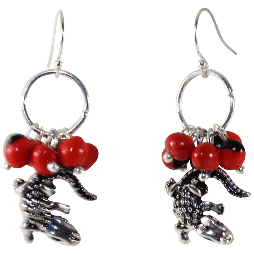 Powerful Alligator Dangle Silver Earrings w/Meaningful Good Luck Huayruro Seeds - EvelynBrooksDesigns