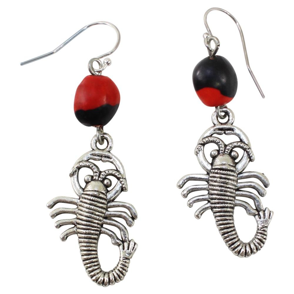 Powerful Scorpio Dangle Silver Earrings w/Meaningful Good Luck Huayruro Seeds - EvelynBrooksDesigns