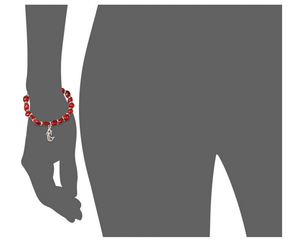 Princess Beautiful Mermaid Charm Stretchy Bracelet w/Meaningful Good Luck Huayruro Seeds - EvelynBrooksDesigns