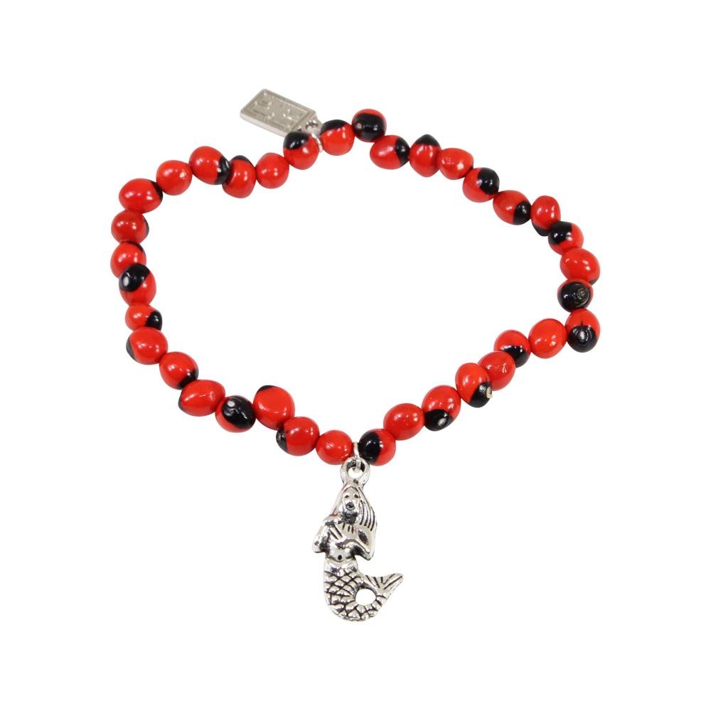 Princess Mermaid Charm Stretchy Bracelet w/Meaningful Good Luck, Prosperity, Love Huayruro Seeds - EvelynBrooksDesigns