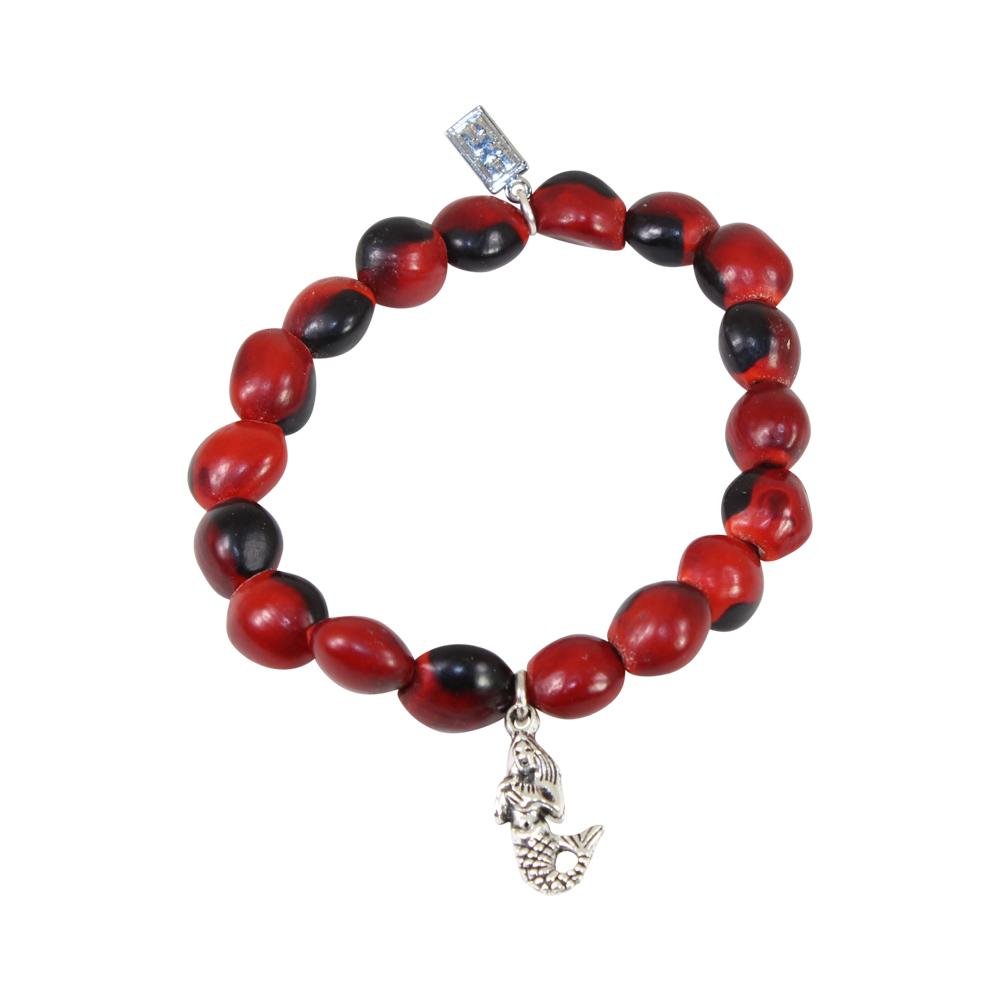 Princess Mermaid Sealife Charm Stretchy Bracelet w/Meaningful Good Luck Huayruro Seeds - EvelynBrooksDesigns
