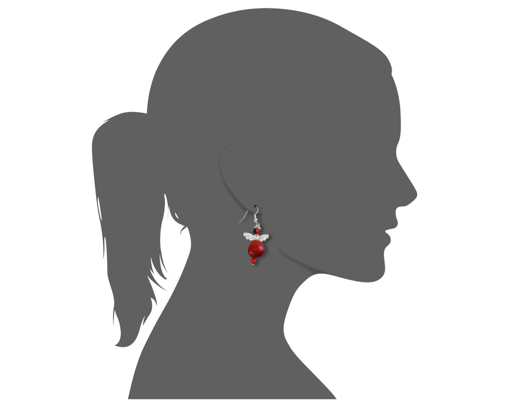 Protection Guardian Angel Silver Dangle Earrings w/Meaningful Good Luck Huayruro Seeds - EvelynBrooksDesigns
