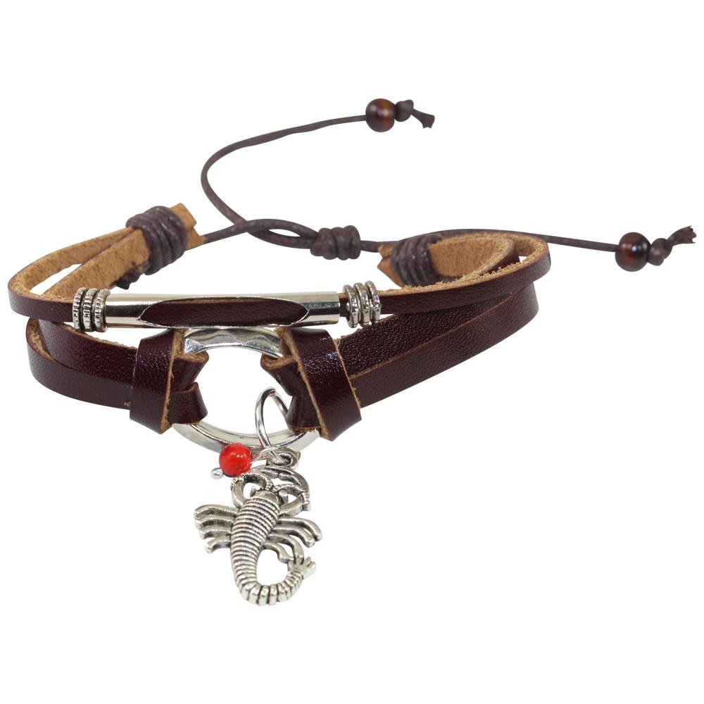 Scorpio Charm Adjustable Leather Bracelet for Women w/Huayruro Seed - EvelynBrooksDesigns