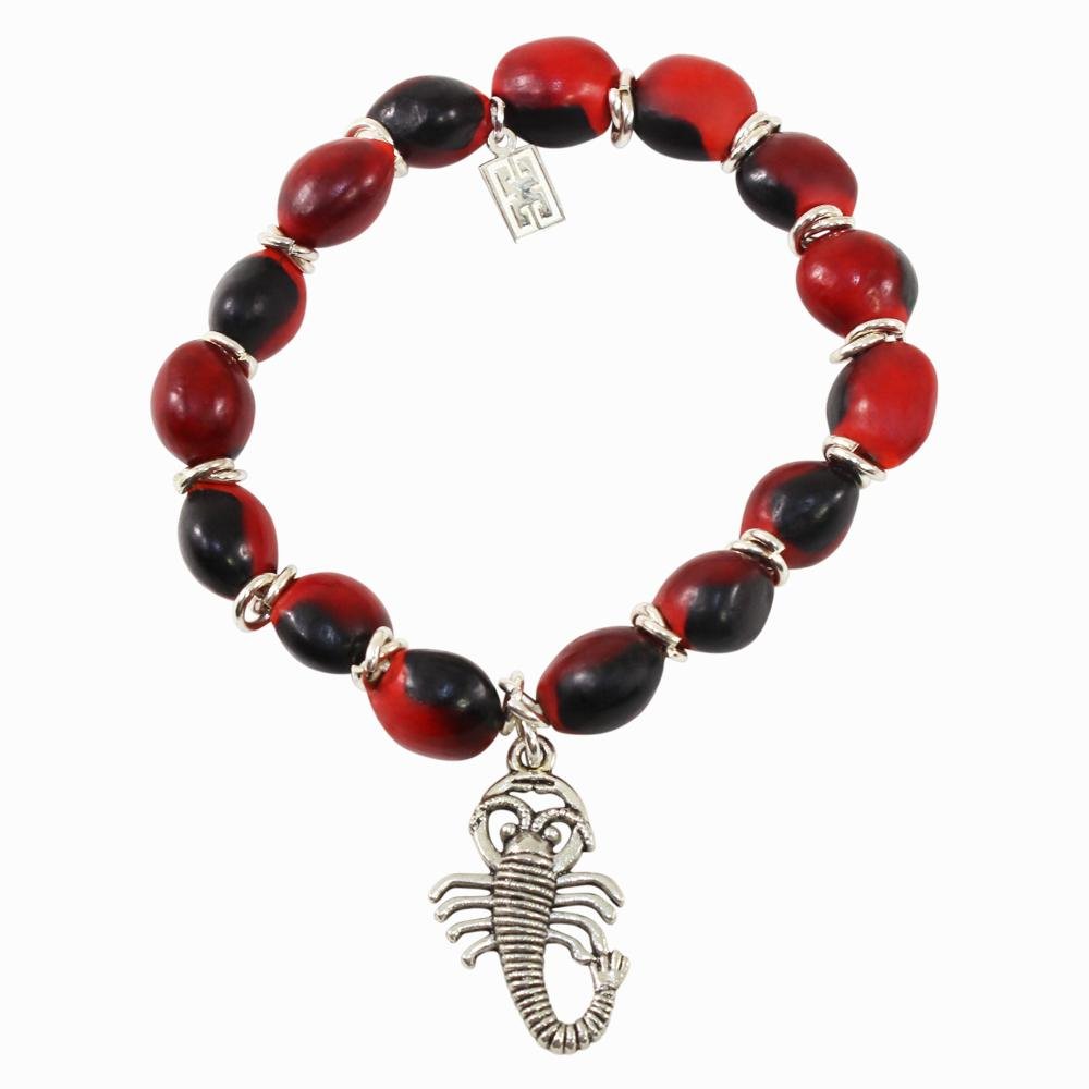 Scorpio Charm Stretchy Bracelet w/Meaningful Good Luck, Prosperity, Love Huayruro Seeds - EvelynBrooksDesigns