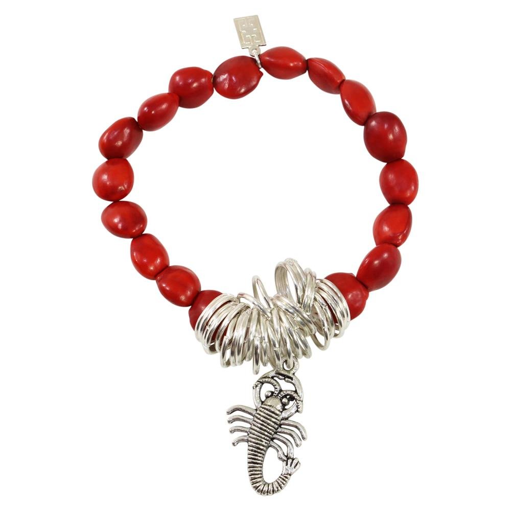 Scorpio Charm Stretchy Bracelet w/Meaningful Good Luck, Prosperity, Love Huayruro Seeds - EvelynBrooksDesigns