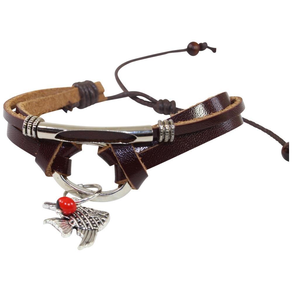 Sea Life Charm Adjustable Leather Bracelet for Women w/Huayruro Seed - EvelynBrooksDesigns