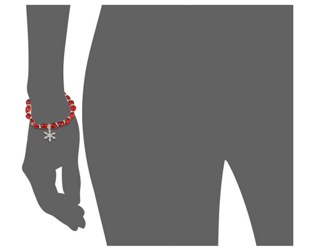 Snowflake Christmas Holiday Charm Stretchy Bracelet wHuayruro Red Seeds - EvelynBrooksDesigns