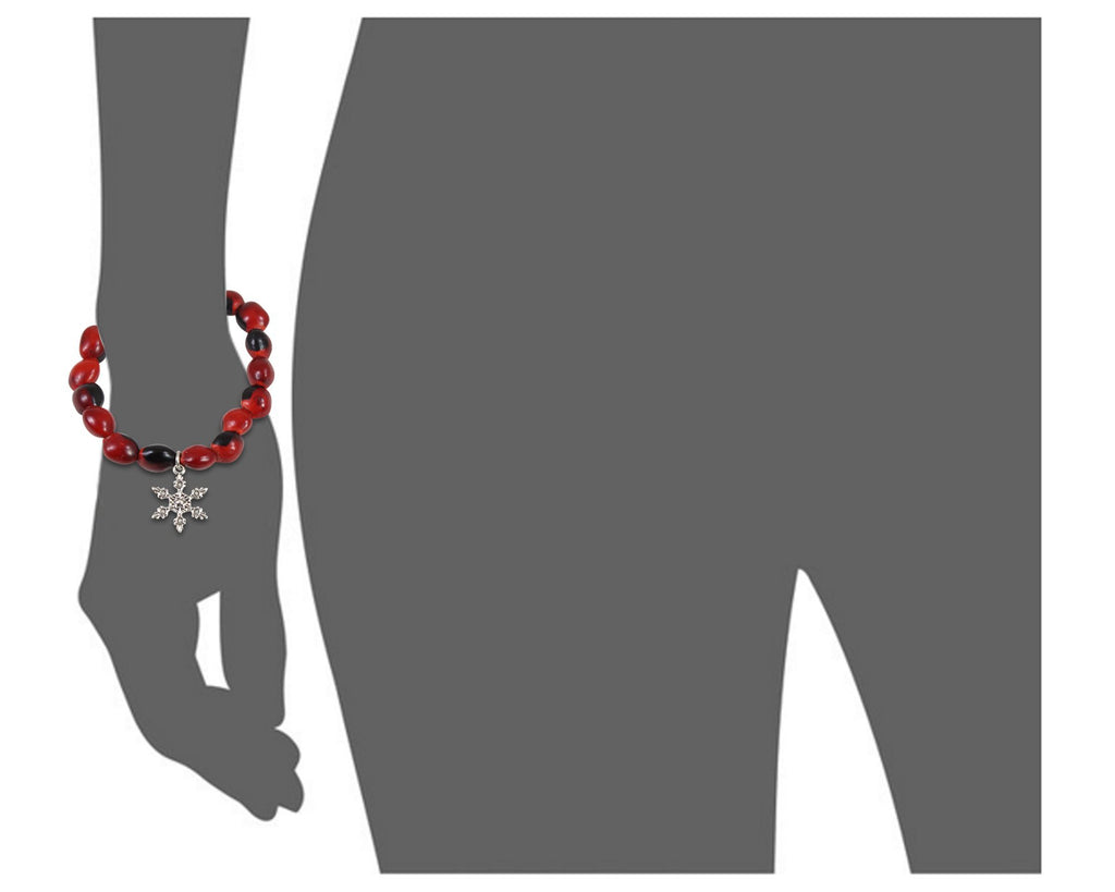 Snowflake Holiday Christmas Charm Stretchy Bracelet w/Meaningful Good Luck Huayruro Seeds - EvelynBrooksDesigns