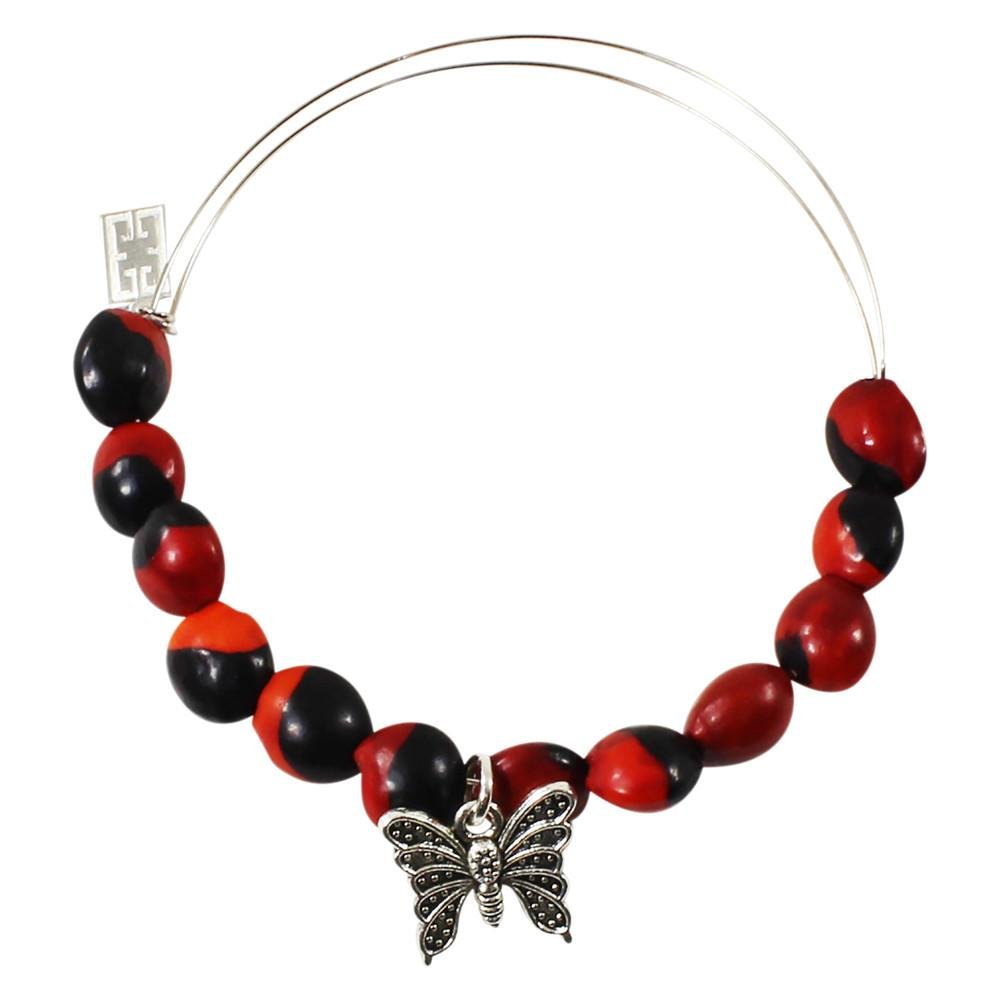 Symbol of Life Butterfly Charm Stretchy Bracelet w/Meaningful Good Luck Seed Beads - EvelynBrooksDesigns