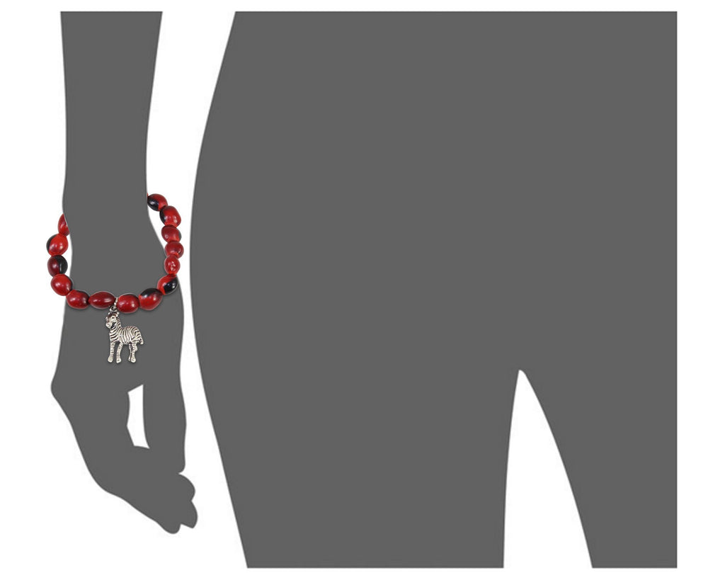 Zebra Dance Charm Stretchy Bracelet w/Meaningful Good Luck, Prosperity, Love Huayruro Seeds - EvelynBrooksDesigns