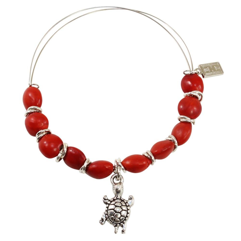 Adjustable Turtle Charm Bangle/Bracelet for Women w/ Huayruro Red Seed - EvelynBrooksDesigns