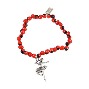 Ballerina Dancer Charm Stretchy Bracelet w/Meaningful Good Luck, Prosperity, Love Huayruro Seeds - EvelynBrooksDesigns