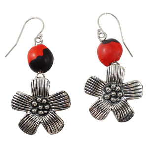 Beautiful Plum Blossom Dangle Silver Earrings w/Meaningful Good Luck Huayruro Seeds - EvelynBrooksDesigns