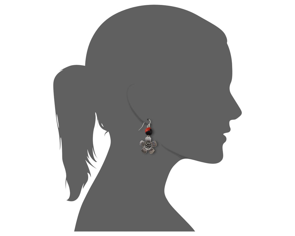 Beautiful Plum Blossom Dangle Silver Earrings w/Meaningful Good Luck Huayruro Seeds - EvelynBrooksDesigns