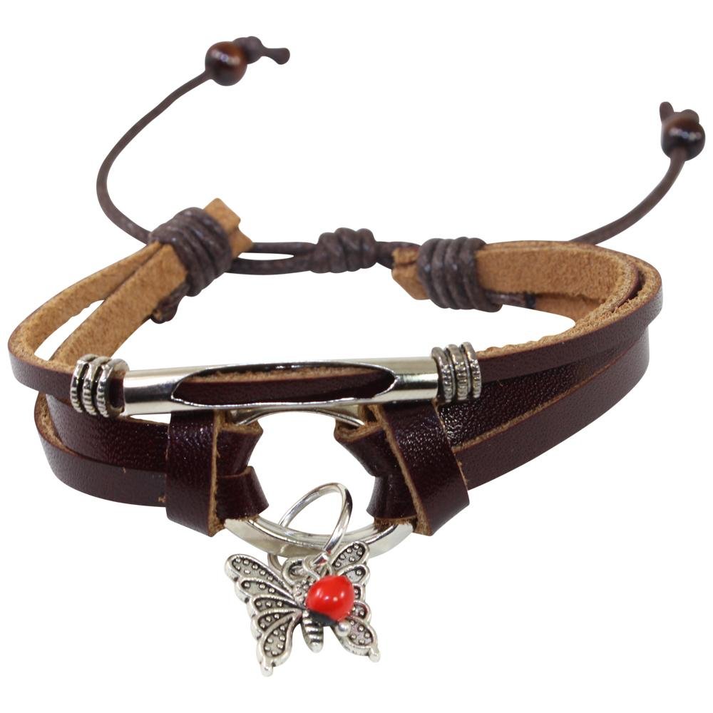 Butterfly Charm Adjustable Leather Bracelet for Women w/Huayruro Seed - EvelynBrooksDesigns