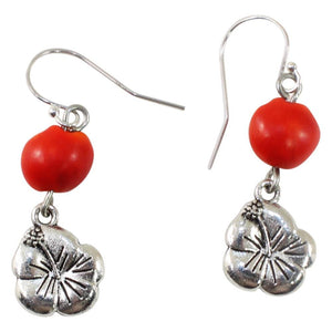 Dainty Hibiscus Dangle Earrings w/Meaningful Good Luck Huayruro Seeds - EvelynBrooksDesigns