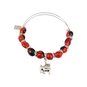 English Bulldog Charm Adjustable Bangle Bracelet w/Meaningful Good Luck Huayruro Seeds - EvelynBrooksDesigns