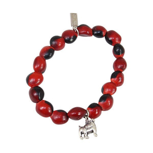 English Bulldog Charm Stretchy Bracelet w/Meaningful Good Luck, Prosperity, Love Huayruro Seeds - EvelynBrooksDesigns