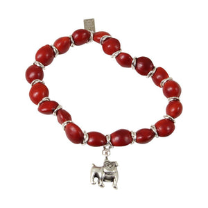 English Bulldog Charm Stretchy Bracelet w/Meaningful Good Luck, Prosperity, Love Huayruro Seeds - EvelynBrooksDesigns