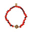 Gold Filled 18kt Chakana Inka Cross Stretchy Bracelet w/Red & Black Seed Beads 6.5