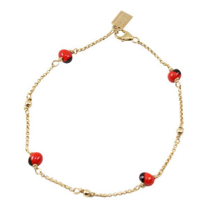 Gold Filled 18kt Classic Adjustable Bracelet w/Red & Black Seed Beads 6.5"-7.5" - EvelynBrooksDesigns
